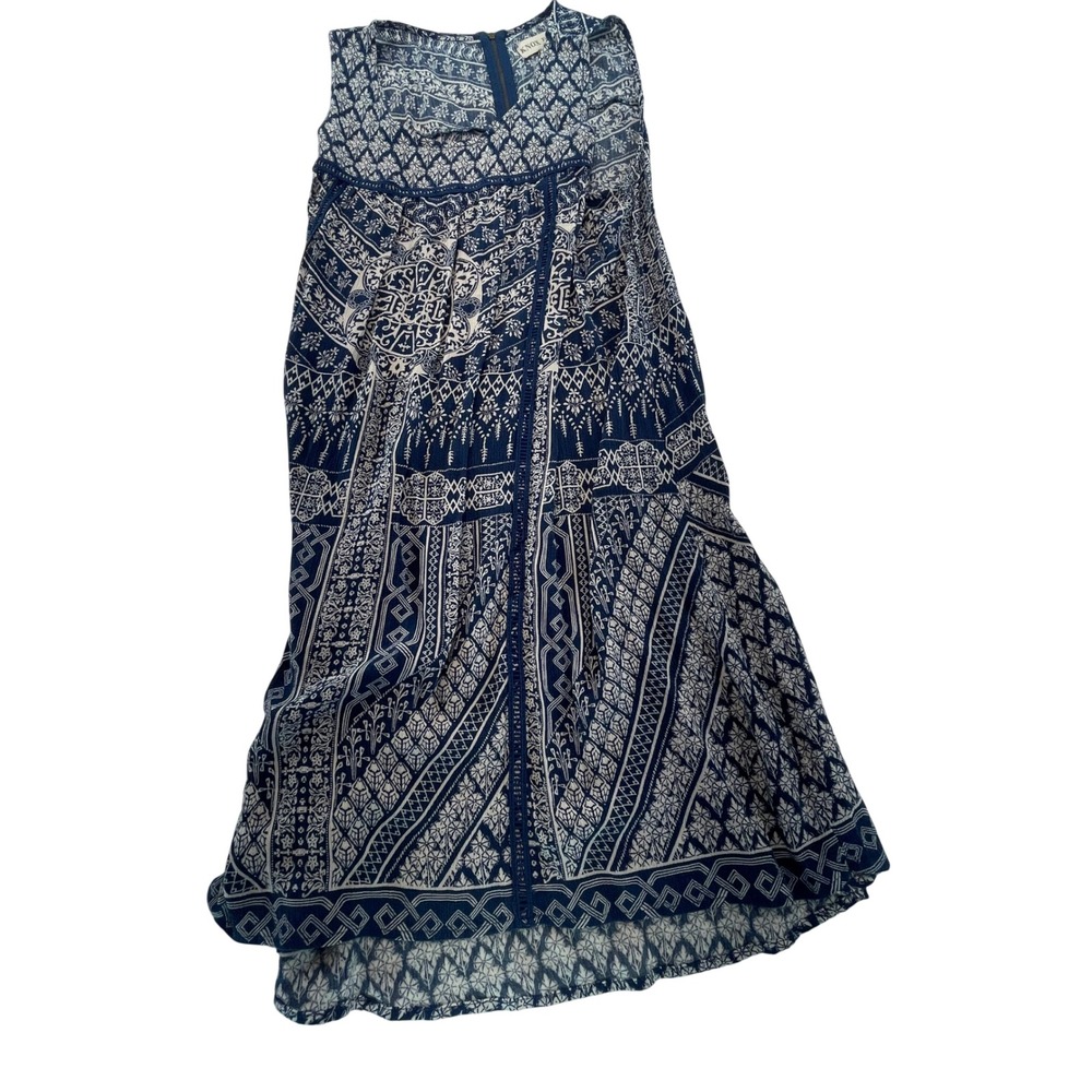 KNOX ROSE Navy Blue White Patterned Sleeveless Maxi Dress‎ Size L